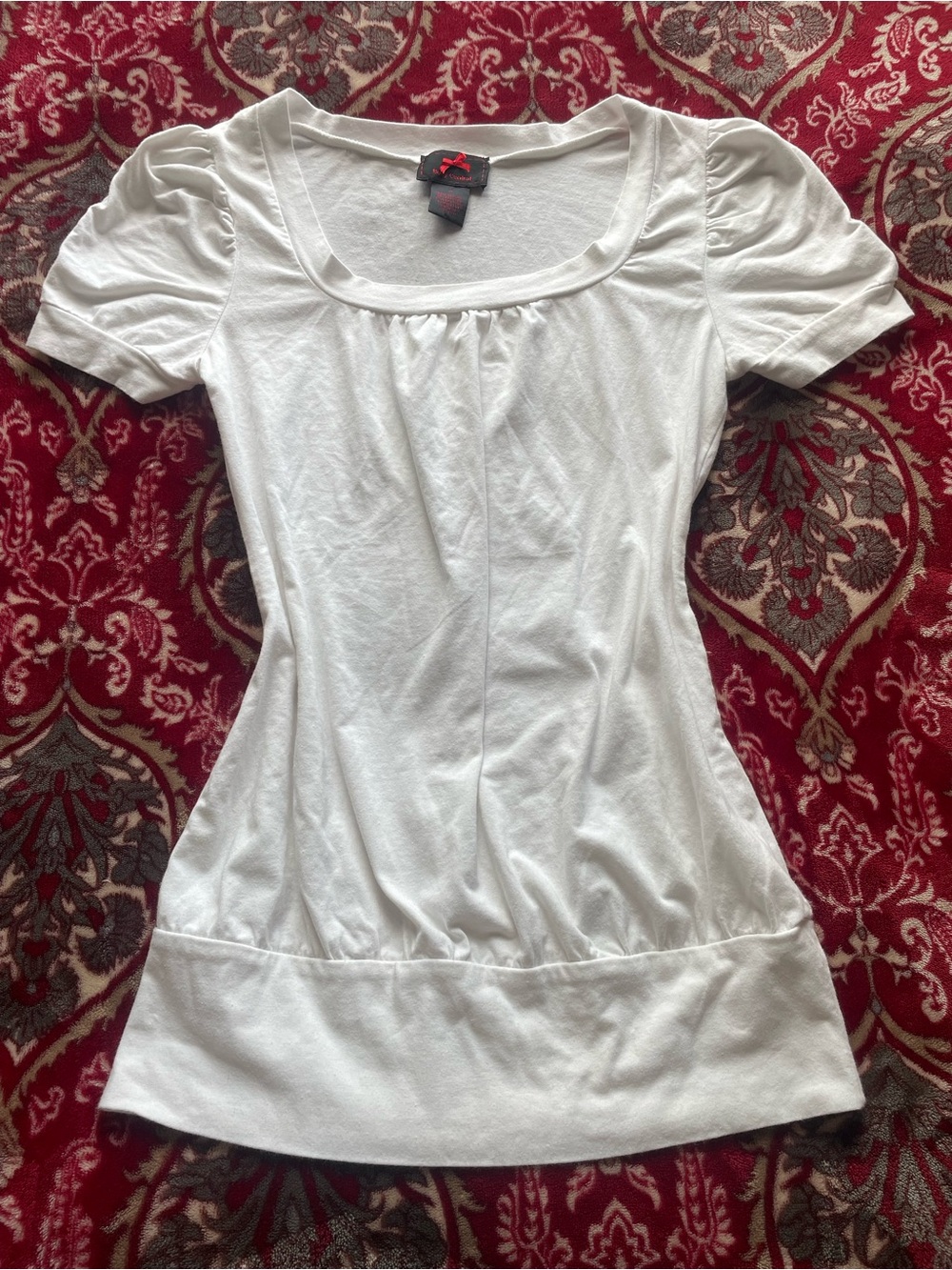 Y2K White Cap Sleeve Scoop Neck Top Medium Bratz Casual 2000s Balletcore Chic